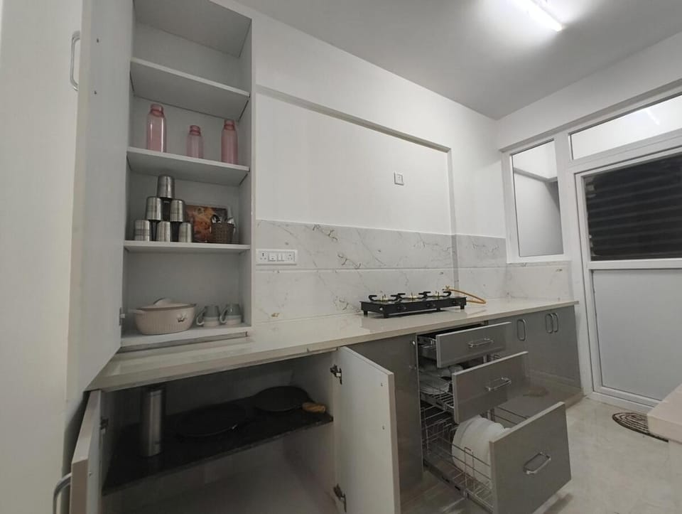 Kitchen or kitchenette, stove
