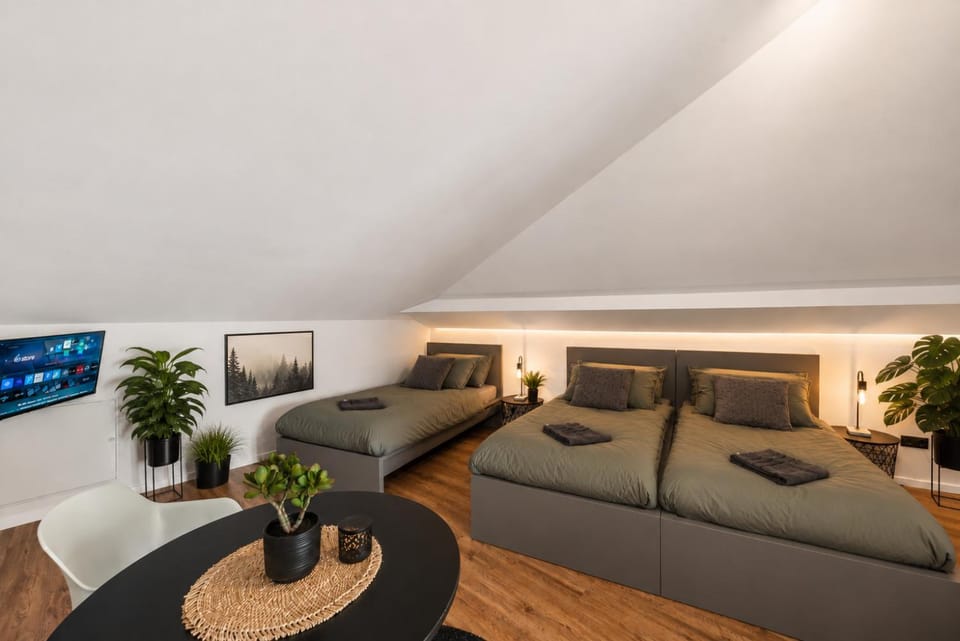 Bed, TV and multimedia, towels