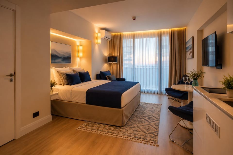 Bed, TV and multimedia, Living room, Photo of the whole room, Seating area, Bedroom, hair dresser, wardrobe