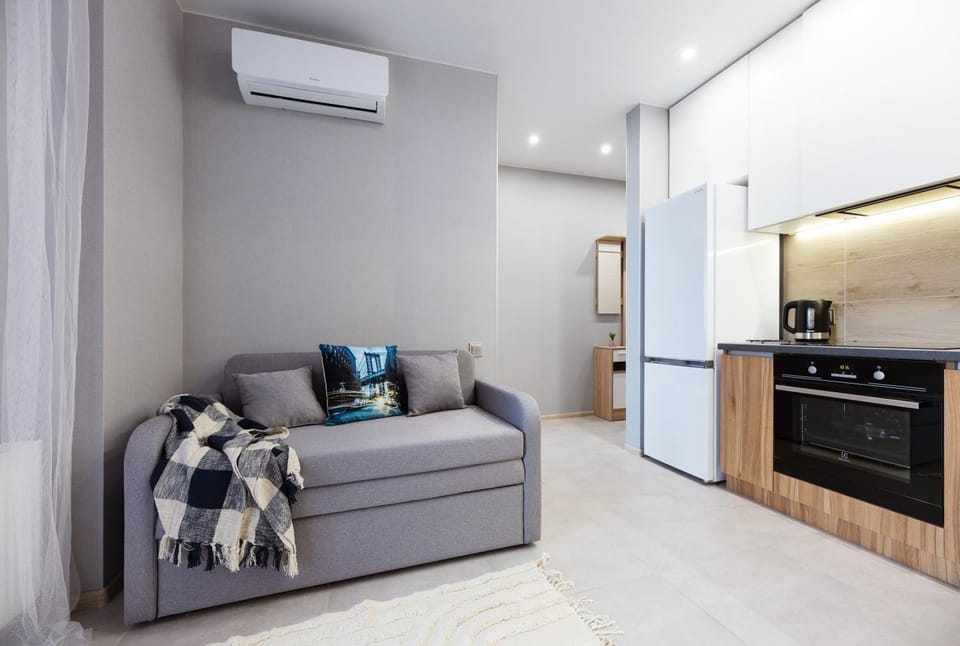Kitchen or kitchenette, Photo of the whole room, oven, air conditioner
