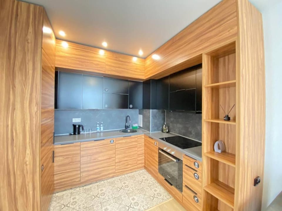 Kitchen or kitchenette, stove