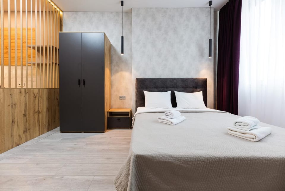 Bed, Photo of the whole room, Bedroom, towels, wardrobe