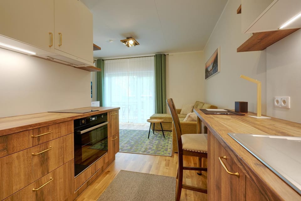 Kitchen or kitchenette, oven, stove