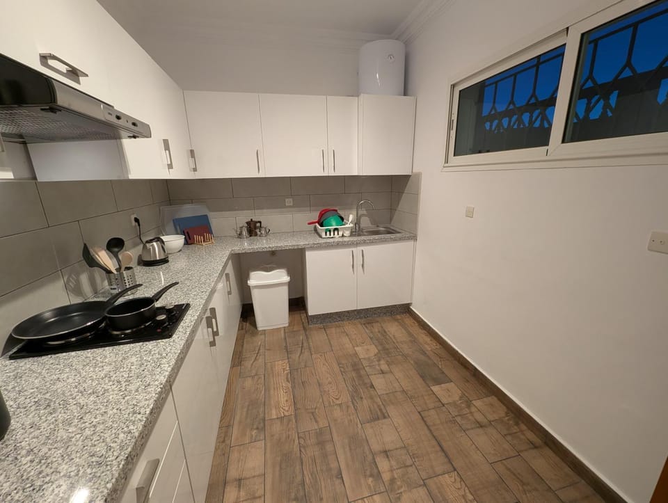 Kitchen or kitchenette, stove