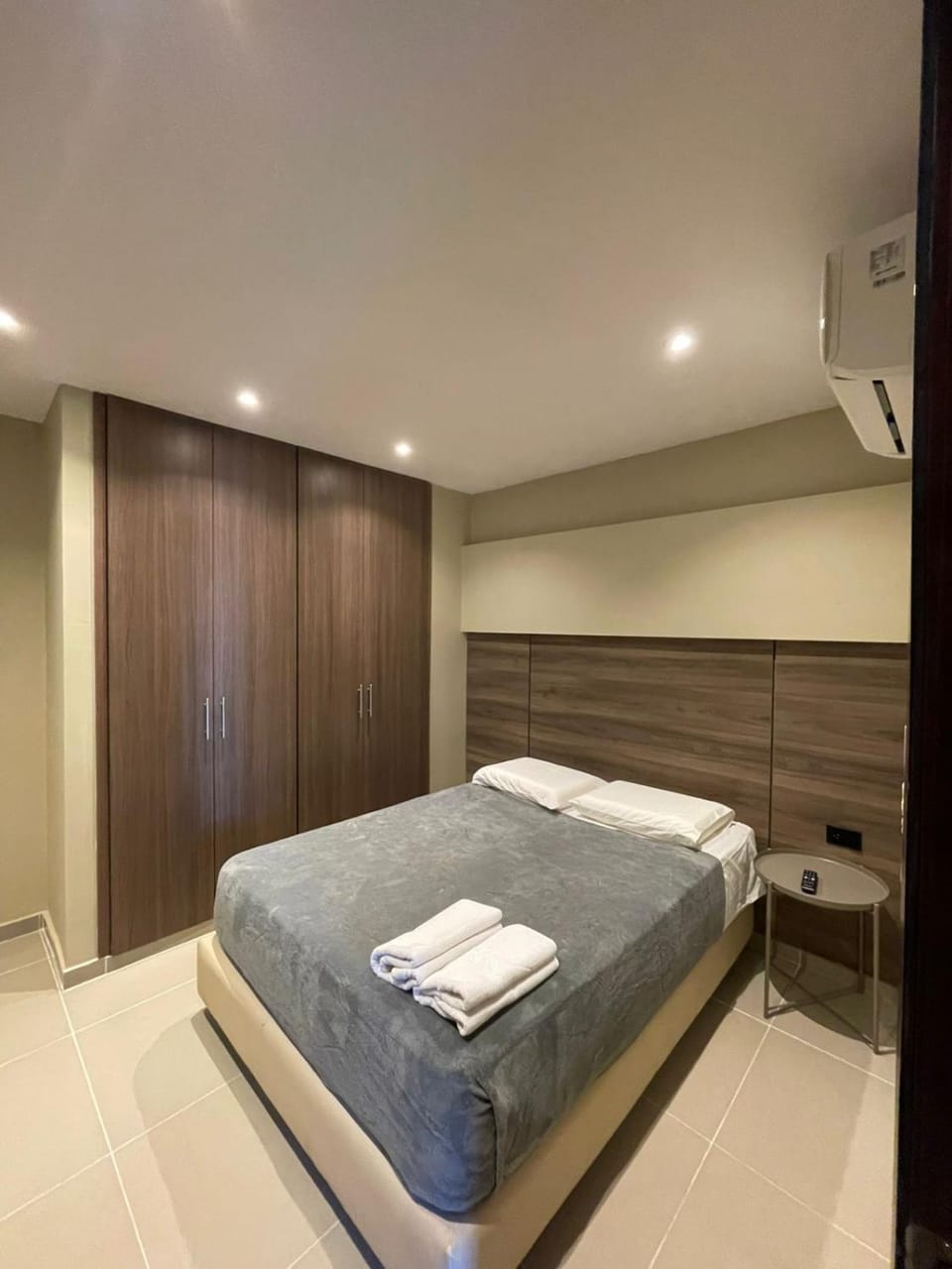 Bed, Photo of the whole room, Bedroom, towels, wardrobe, air conditioner