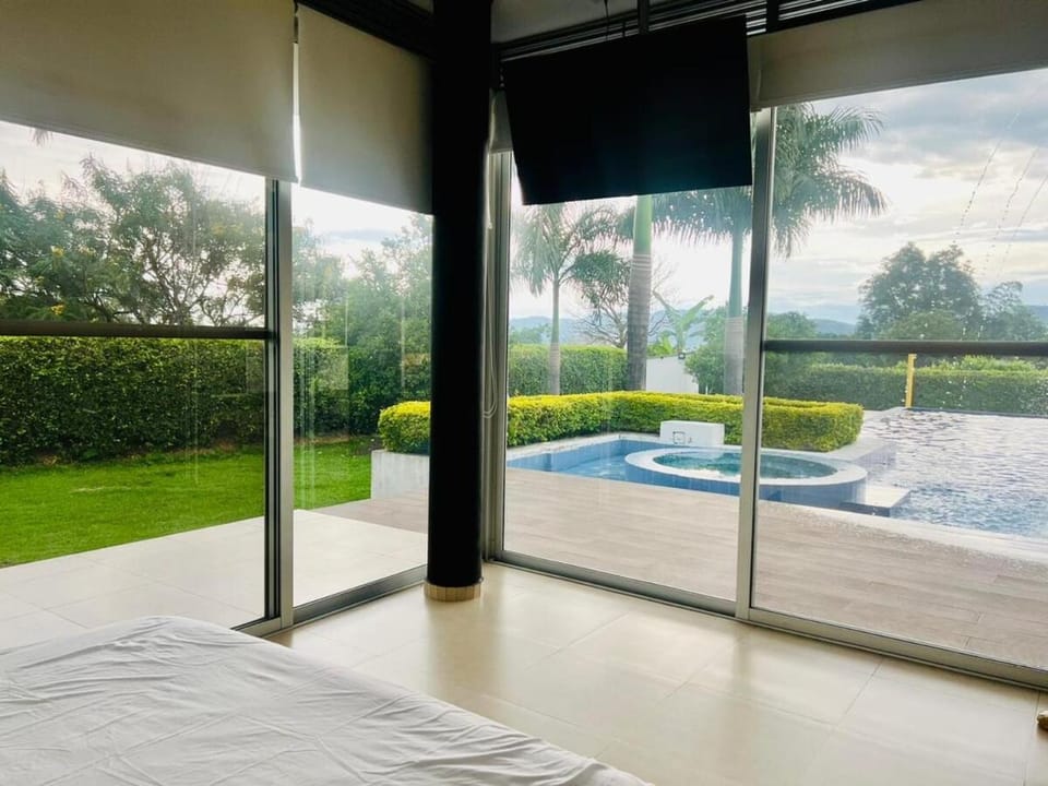 Bed, Natural landscape, Bedroom, Garden view