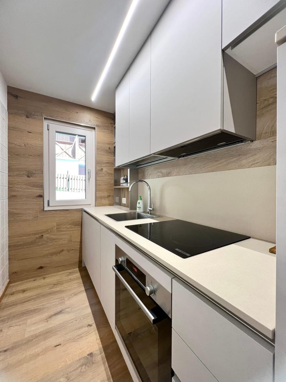 Kitchen or kitchenette, stove