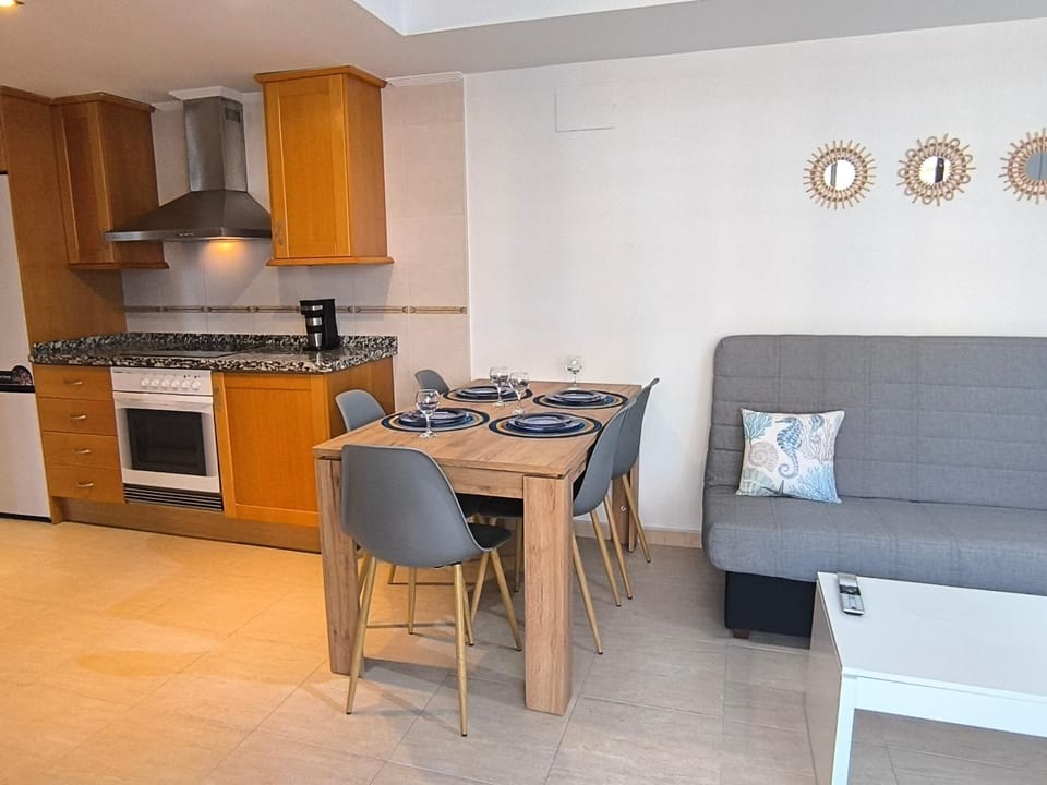 Kitchen or kitchenette, Living room, Dining area, stove
