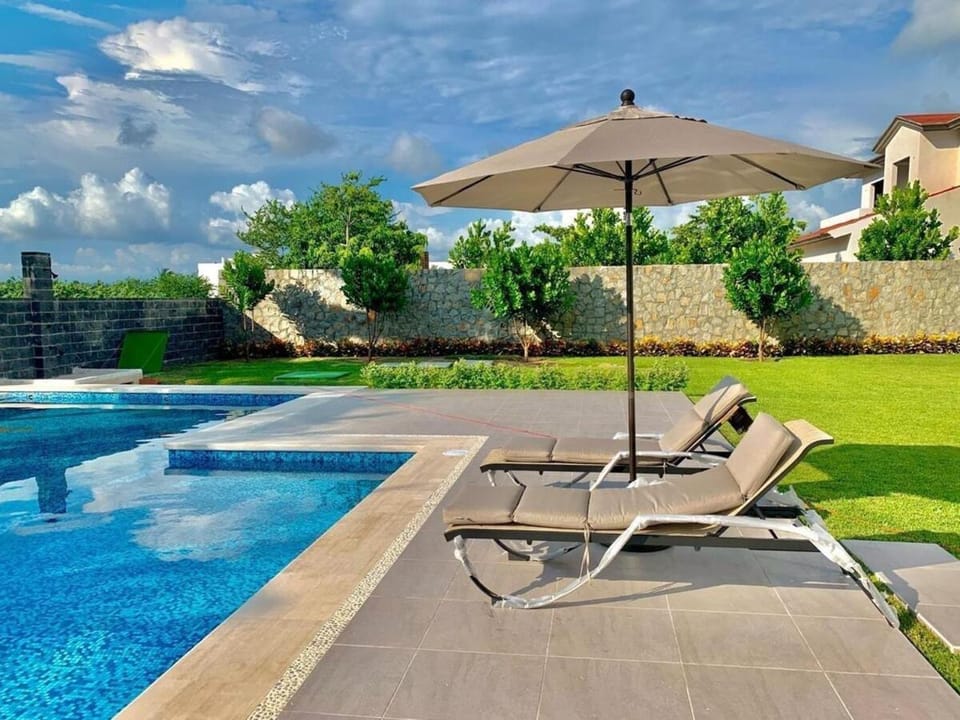 Patio, Garden, Swimming pool, sunbed