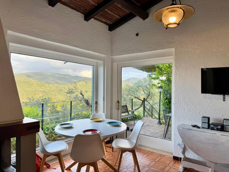 Patio, Natural landscape, TV and multimedia, View (from property/room), Living room, Seating area, Dining area, Mountain view