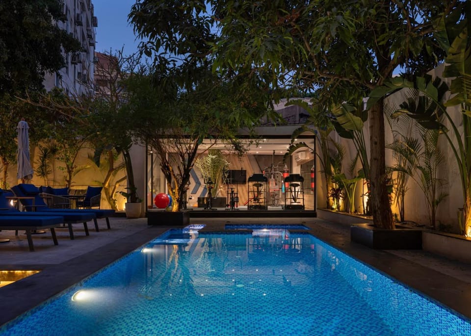 Night, Swimming pool, Swimming pool, sunbed