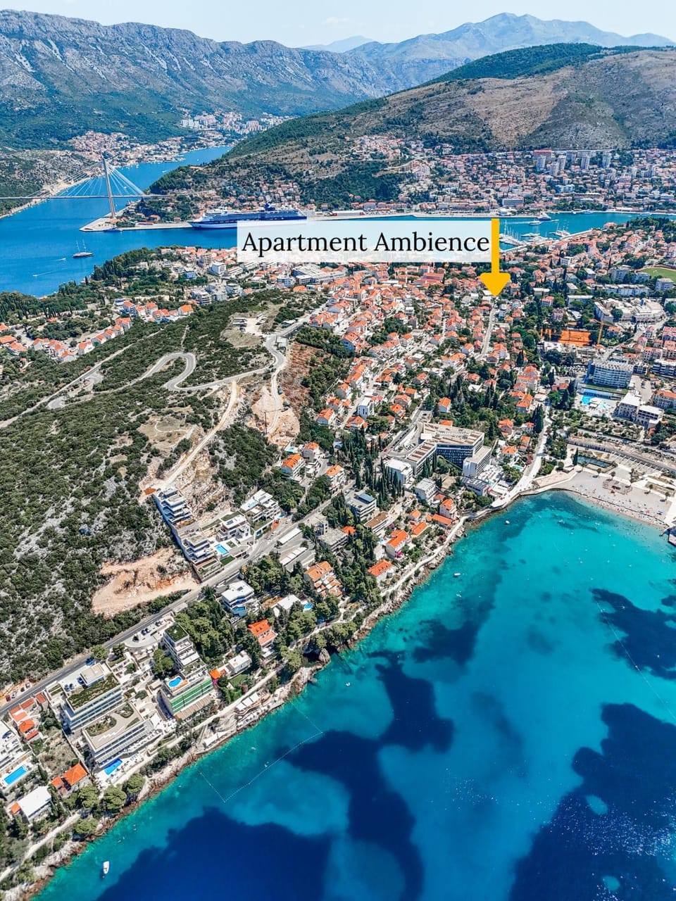Nearby landmark, Day, Natural landscape, Bird's eye view, Beach, Text overlay, City view, Mountain view, Sea view, Street view