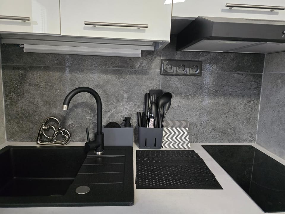 Kitchen or kitchenette, stove