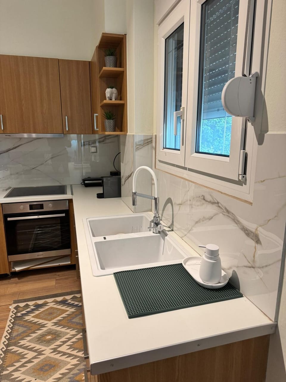 Kitchen or kitchenette, stove