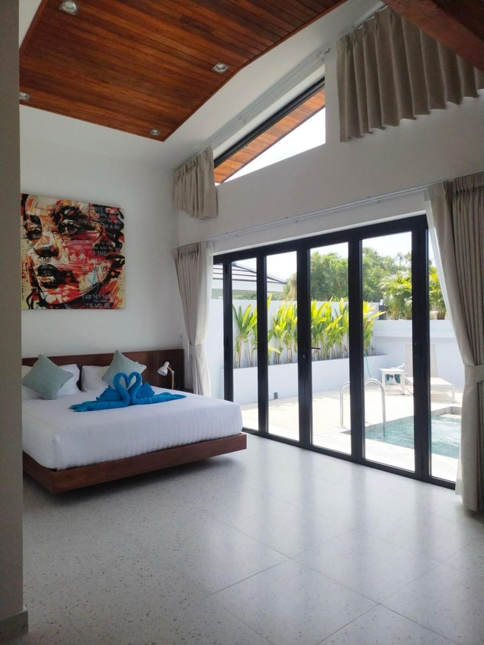 Bed, Photo of the whole room, Bedroom, Pool view