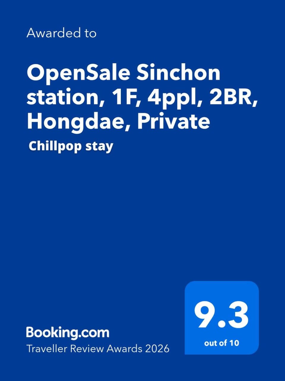 Chillpop stay, Sinchon station, 1F, 4ppl, 2BR, Hongdae, Private Apartment in Seoul