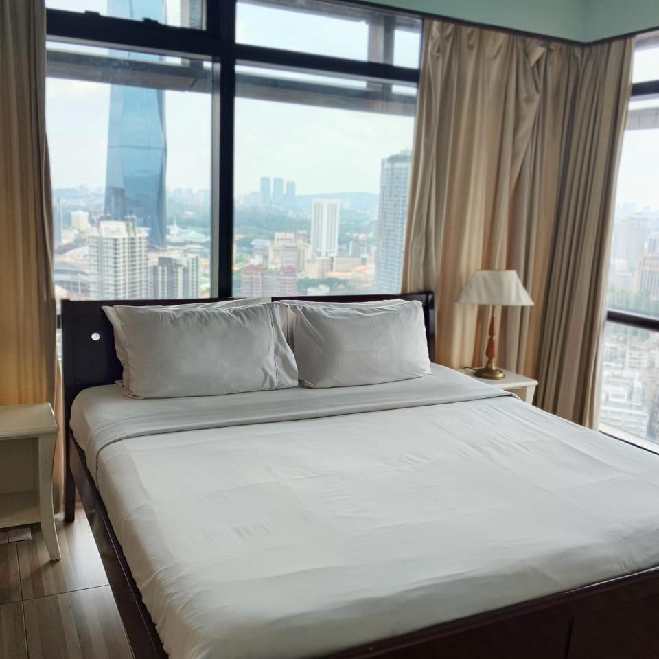 Bed, Bedroom, City view