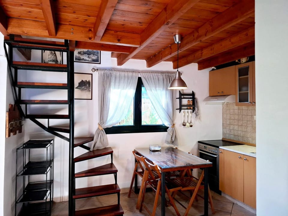 Kitchen or kitchenette, stove