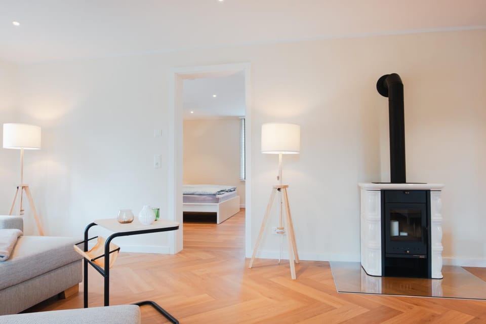 Bed, Living room, Photo of the whole room, Seating area, Bedroom, fireplace
