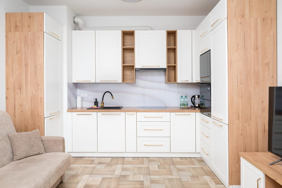 Kitchen or kitchenette, dishwasher, oven, stove