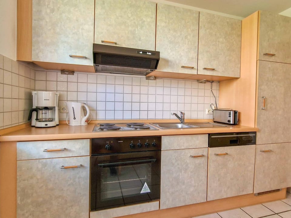 Kitchen or kitchenette, dishwasher, stove, toaster