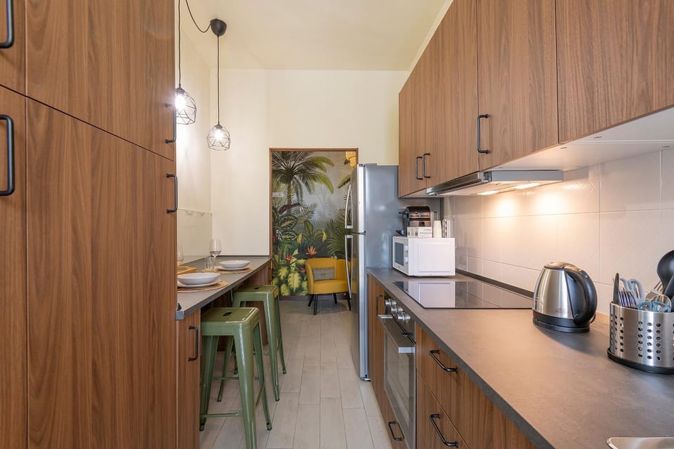 Kitchen or kitchenette, stove