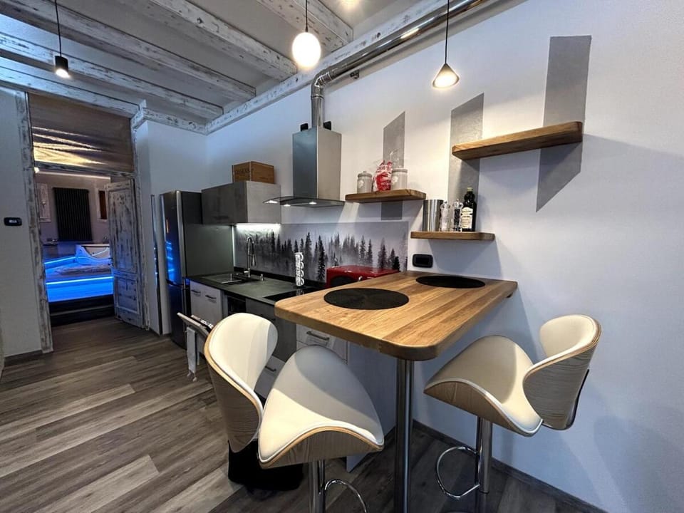 Kitchen or kitchenette, stove