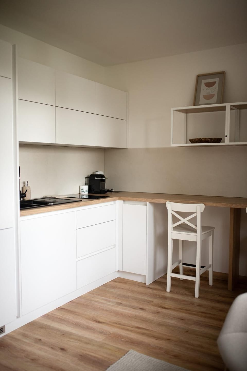Kitchen or kitchenette, stove