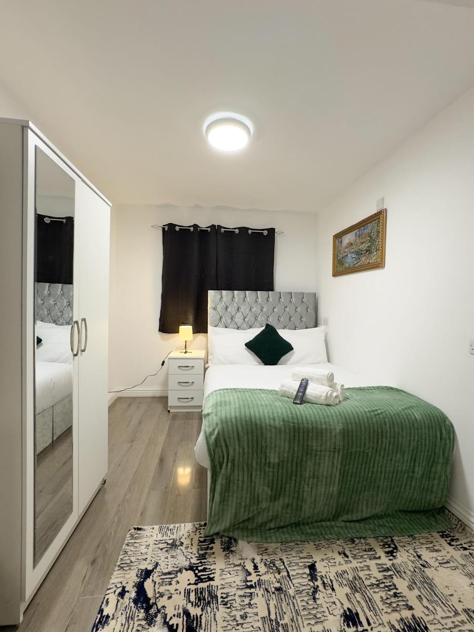 Bed, Bedroom, bidet, towels, wardrobe
