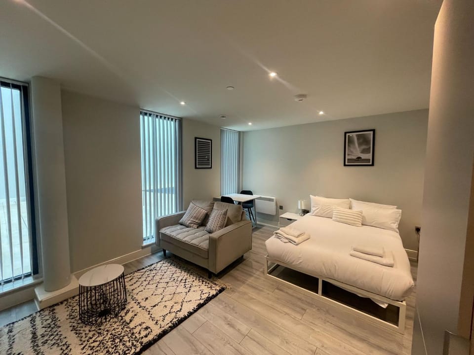 Bed, Living room, Photo of the whole room, Seating area, Bedroom