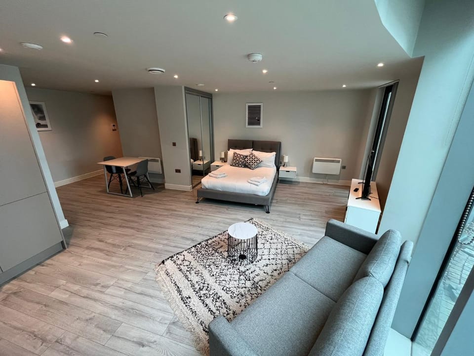 Bed, TV and multimedia, Living room, Photo of the whole room, Seating area, Bedroom