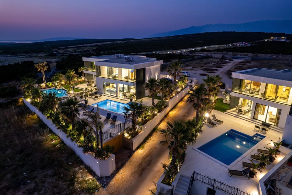 Property building, Night, Swimming pool