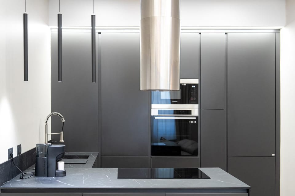 Kitchen or kitchenette, oven, stove
