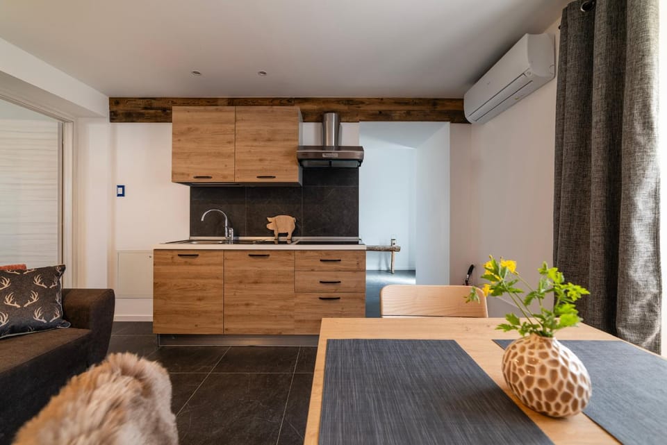 Kitchen or kitchenette, Living room, Seating area, Dining area, stove