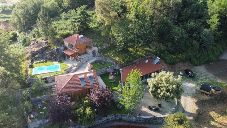 Property building, Spring, Day, Neighbourhood, Natural landscape, Bird's eye view, Garden, Garden view, Pool view, Street view, Swimming pool, Parking
