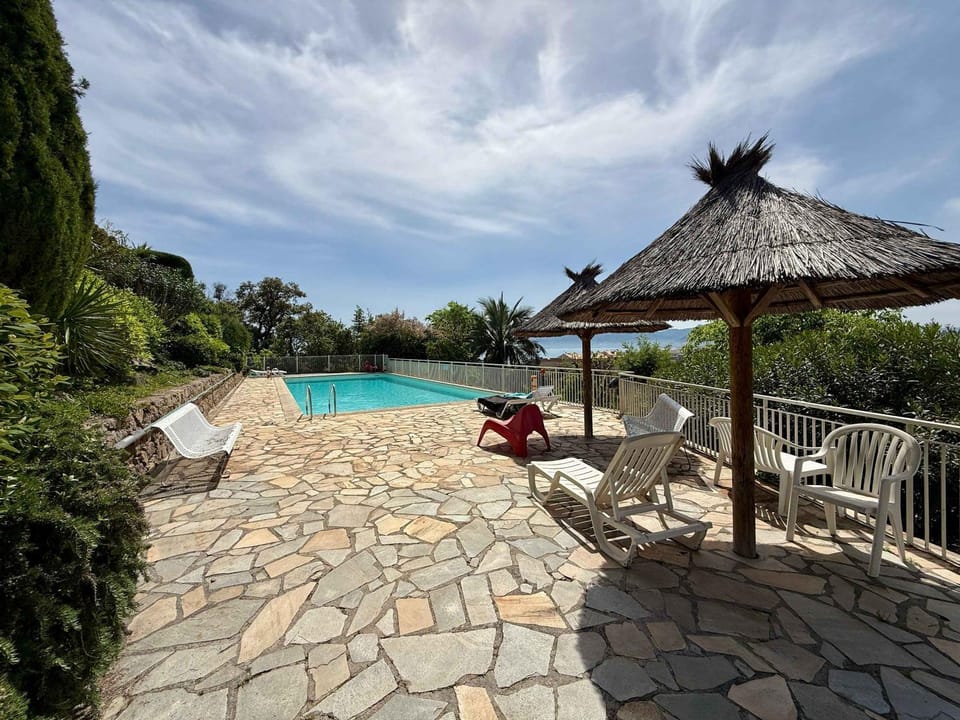 Swimming pool, sunbed