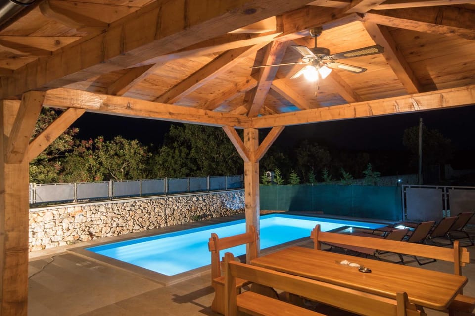 Patio, Night, Natural landscape, Pool view, Swimming pool, sunbed