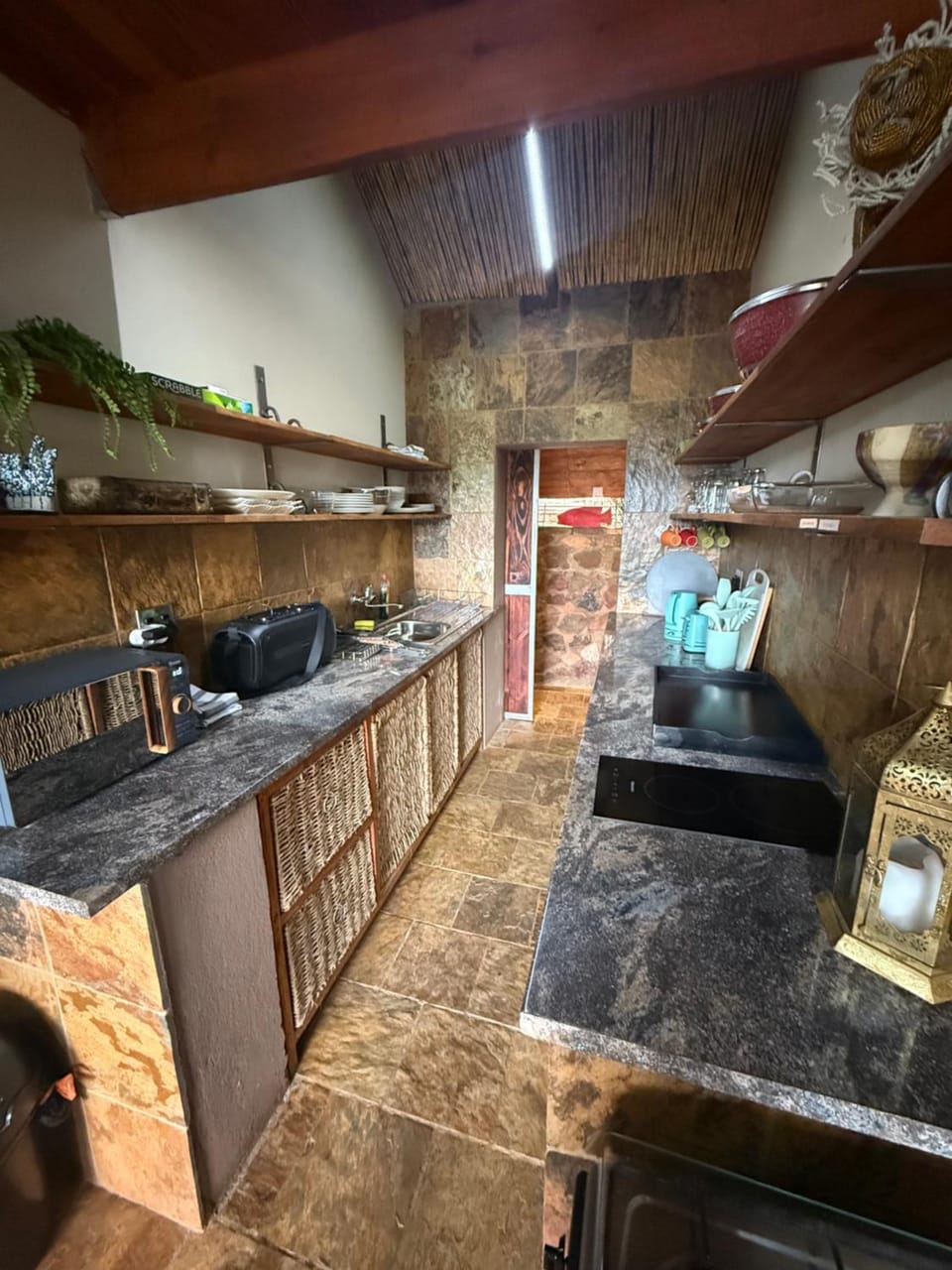 Kitchen or kitchenette, stove