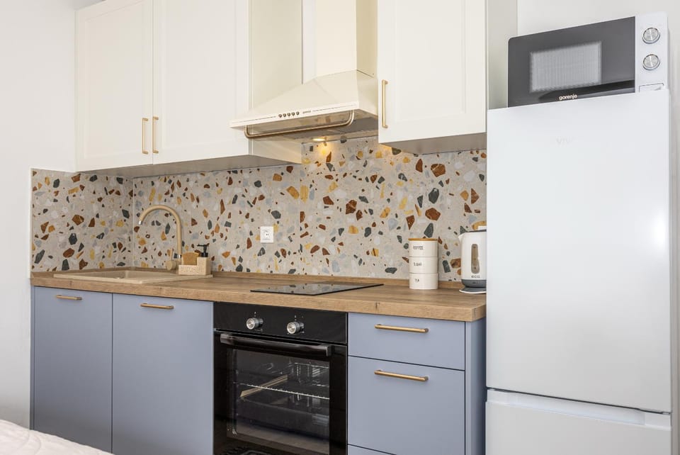 Kitchen or kitchenette, dishwasher, oven, stove