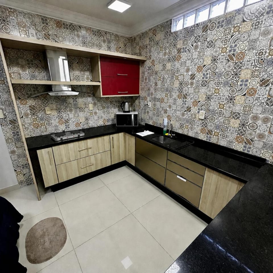 Kitchen or kitchenette, microwave