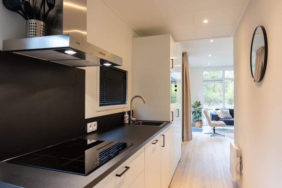Kitchen or kitchenette, stove