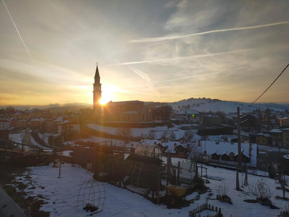 Winter, Mountain view, Sunset