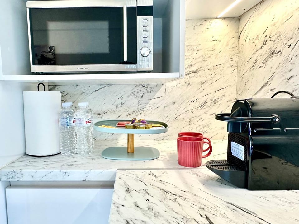 Kitchen or kitchenette, microwave