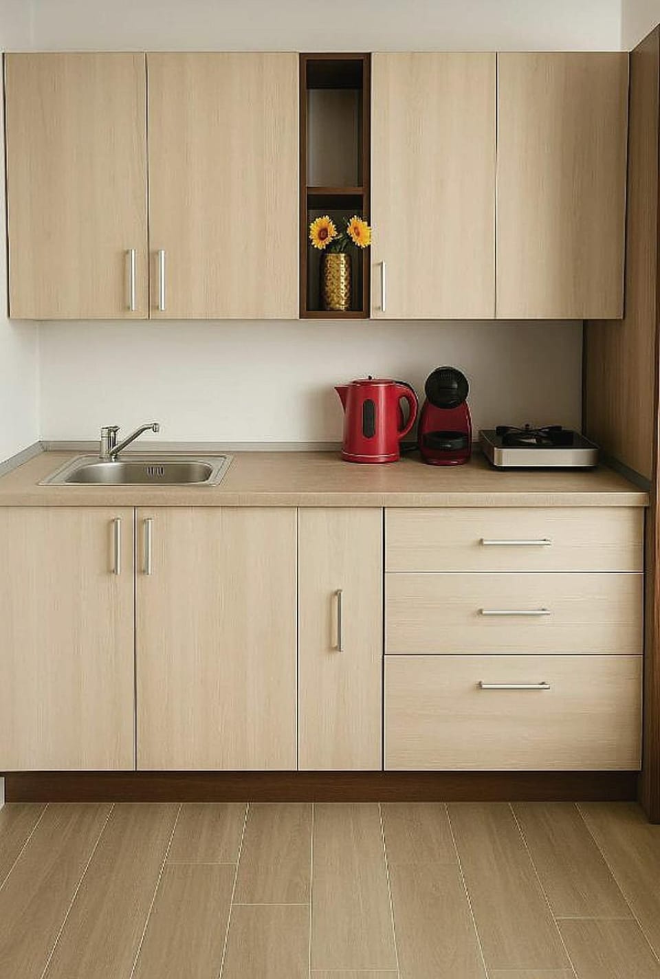 Kitchen or kitchenette, stove