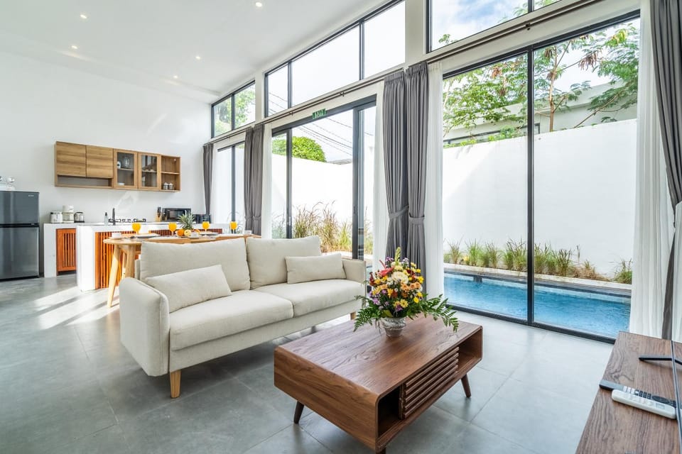 Living room, Seating area, Pool view, Swimming pool