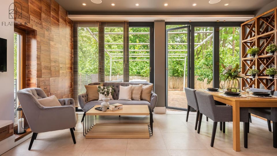Living room, Seating area, Garden view