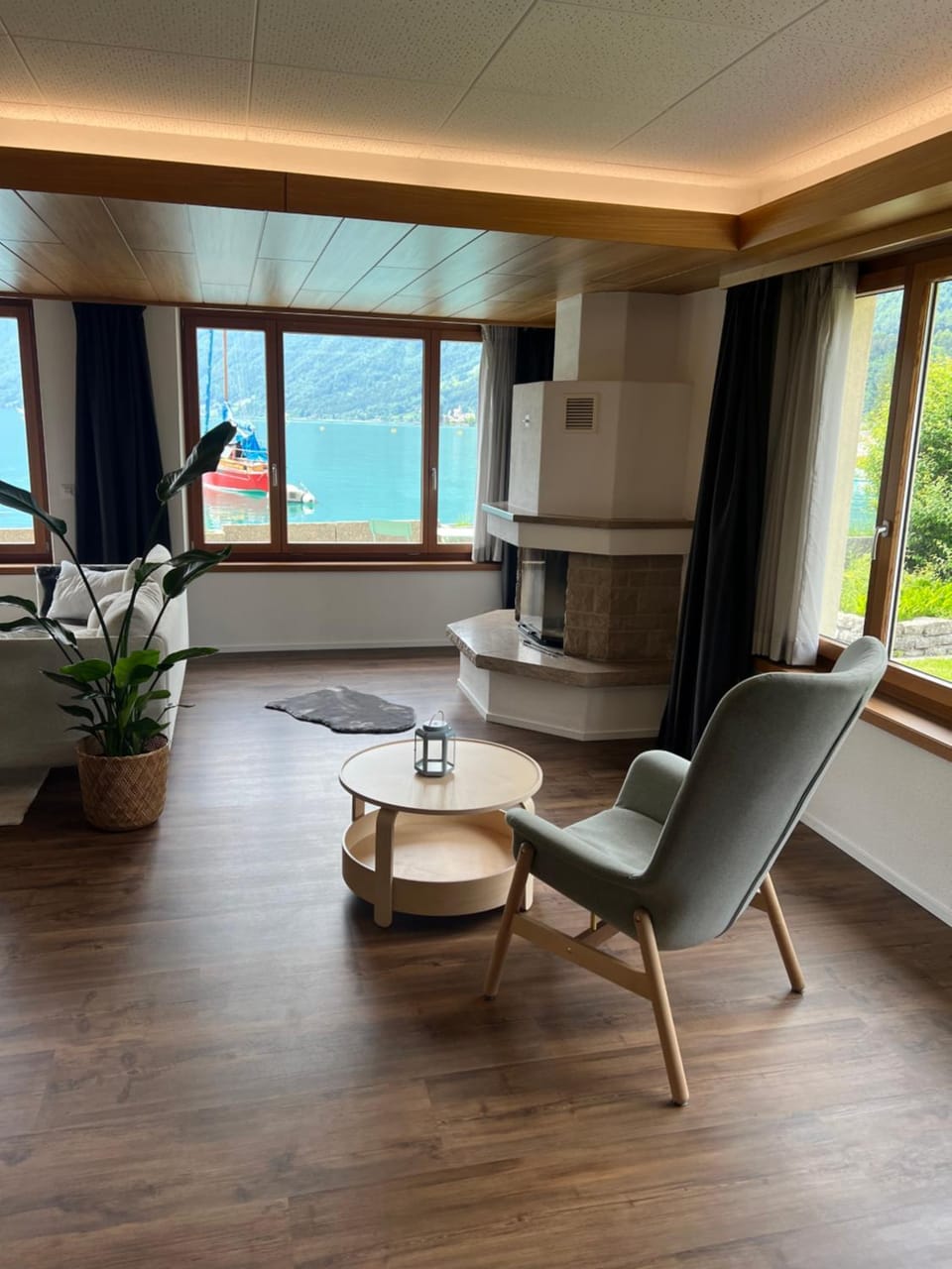 Living room, Seating area, Lake view