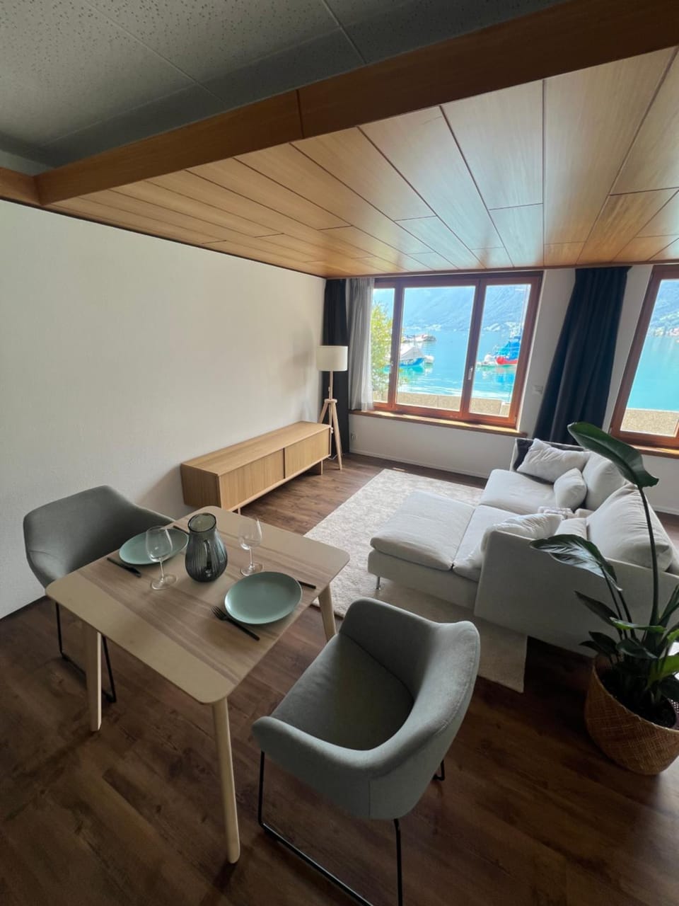 Living room, Seating area, Lake view