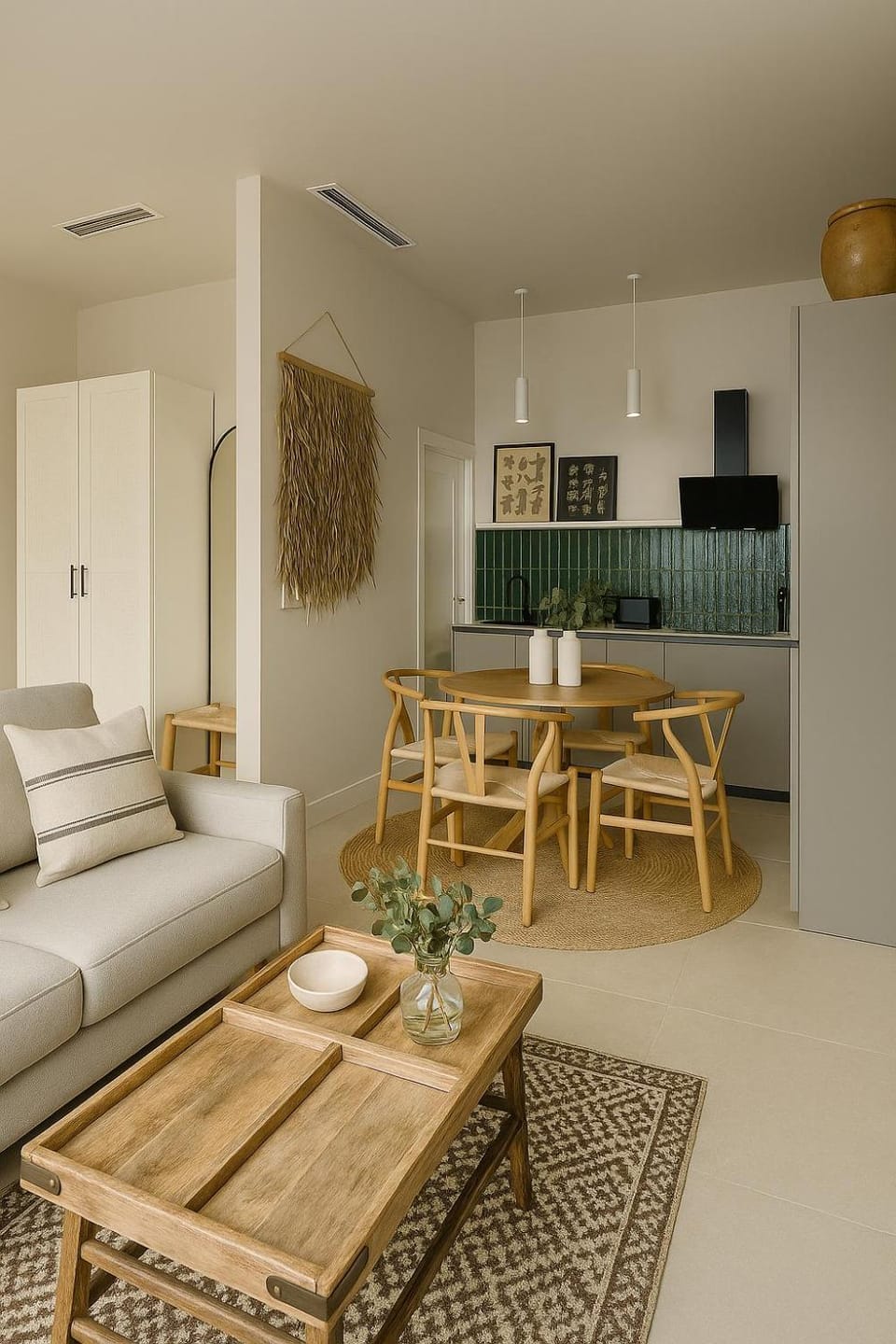 Kitchen or kitchenette, Living room, Dining area