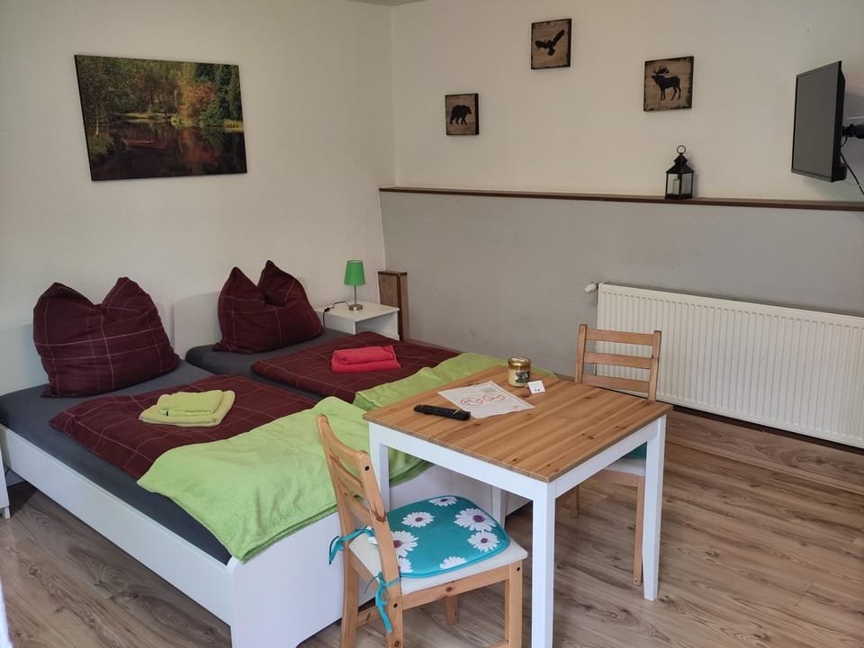 Bed, TV and multimedia, Living room, Photo of the whole room, Seating area, Dining area, Bedroom, towels